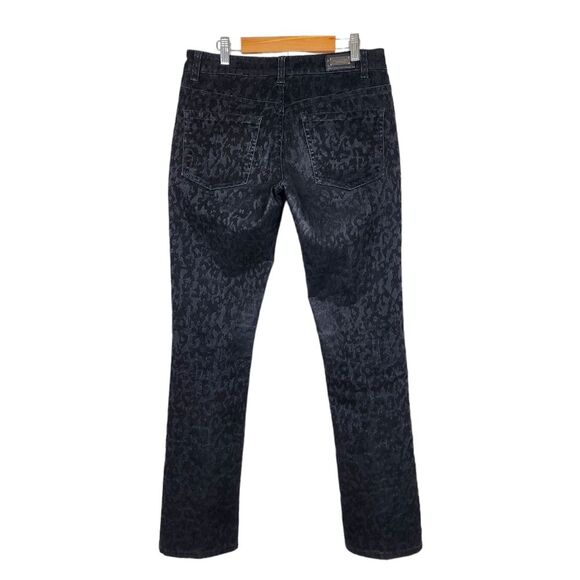 Liverpool Jeans Black Velvet Animal Print Leaopard Stretch Denim Pants Size 28/6 - Picture 1 of 16